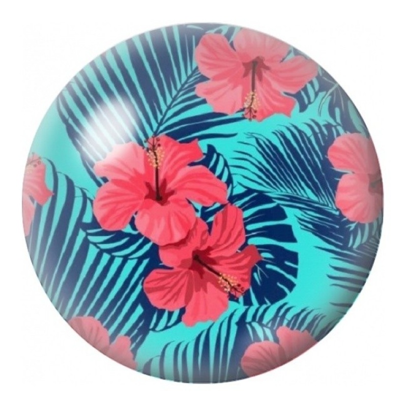 Cabochon en Verre Illustré Hibiscus Corail et Feuilles Turquoise 12 à 25mm