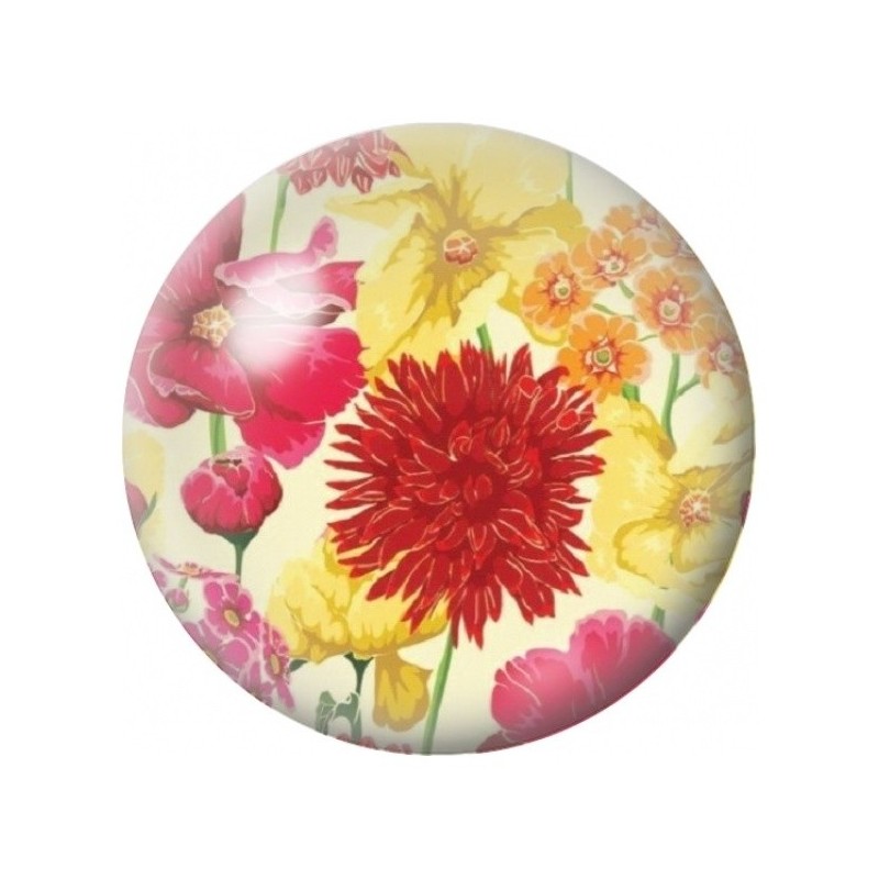 Cabochon en Verre Illustré Bouquet Rouge et Jaune 12 à 25mm