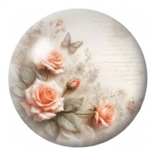 Cabochon en Verre Illustré Roses Pêche et Papillons Vintage 12 à 25mm pour la Création de Bijoux Fantaisie - DIY