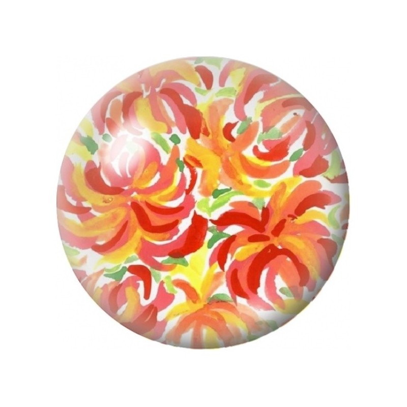 Cabochon en Verre Illustré Roses Tourbillonnantes Orange 12 à 25mm