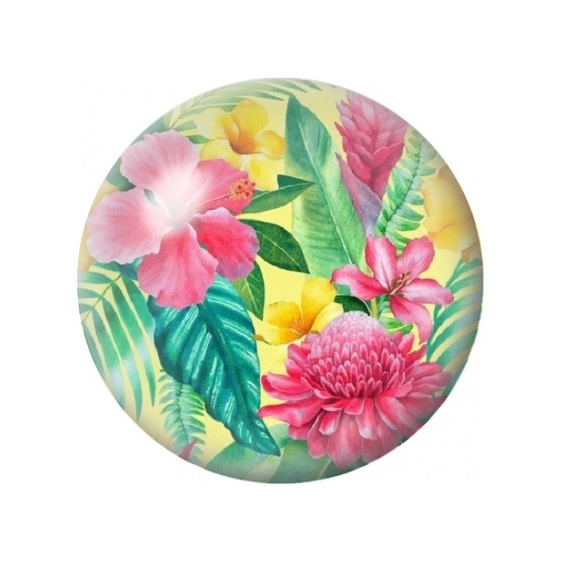 Cabochon en Verre Illustré Fleurs Tropicales Roses et Jaunes 12 à 25mm