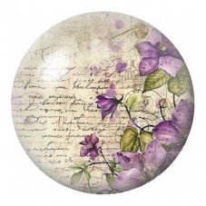 Cabochon en Verre Illustré Violettes sur Écriture Vintage 12 à 25mm pour la Création de Bijoux Fantaisie - DIY