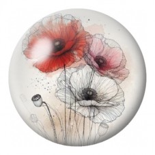 Cabochon en Verre Illustré Coquelicots Rouges et Noirs 12 à 25mm pour la Création de Bijoux Fantaisie - DIY