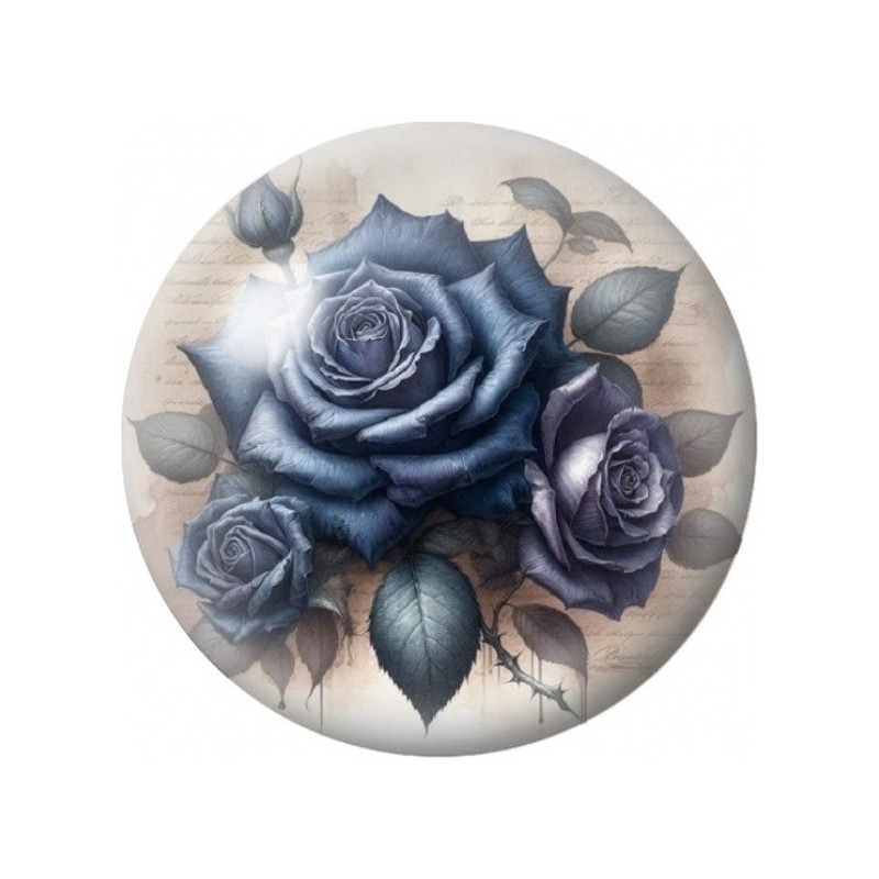 Cabochon en Verre Illustré Roses Bleues Vintage 12 à 25mm
