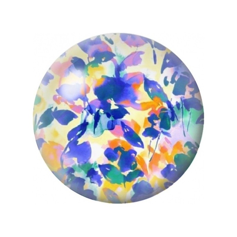 Cabochon en Verre Illustré Fleurs Bleues et Jaunes Abstraites 12 à 25mm