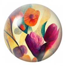 Cabochon en Verre Illustré Tulipes Orange et Prune 12 à 25mm pour la Création de Bijoux Fantaisie - DIY