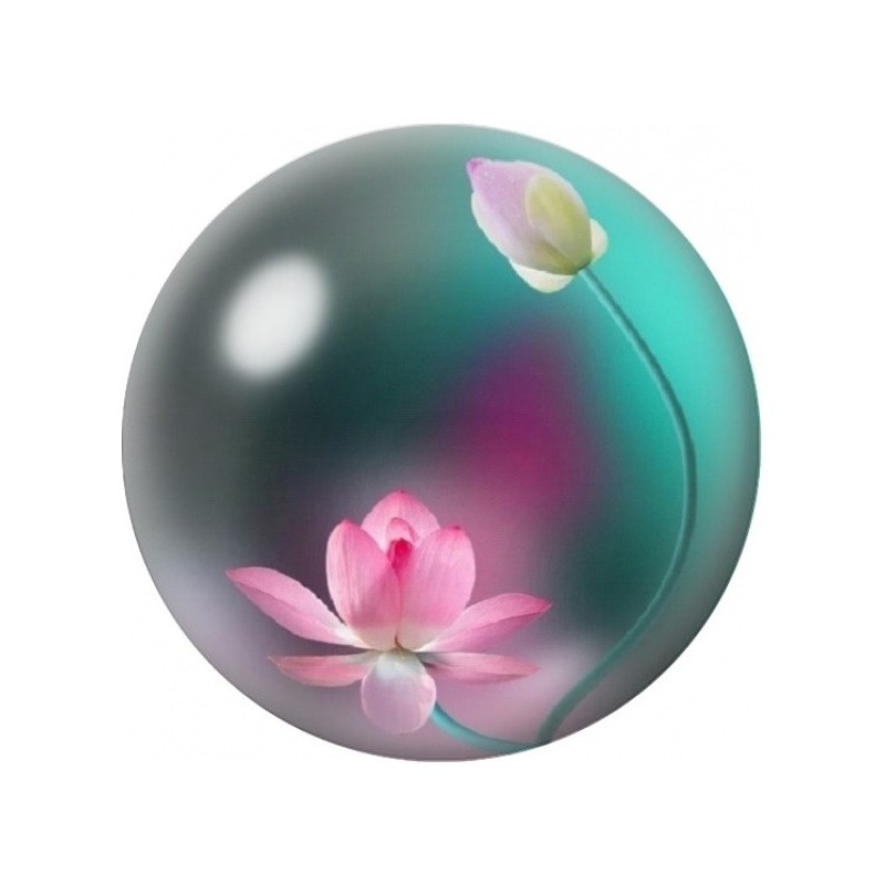 Cabochon en Verre Illustré Lotus Rose sur Fond Turquoise 12 à 25mm