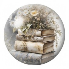 Cabochon en Verre Illustré Livres Anciens et Marguerites 12 à 25mm pour la Création de Bijoux Fantaisie - DIY