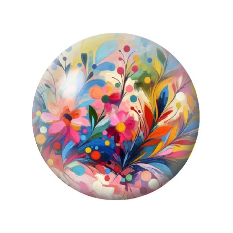 Cabochon en Verre Illustré Bouquet Fantaisie aux Couleurs Vives 12 à 25mm