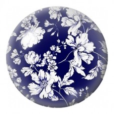 Cabochon en Verre Illustré Fleurs Blanches sur Bleu Nuit 12 à 25mm pour la Création de Bijoux Fantaisie - DIY