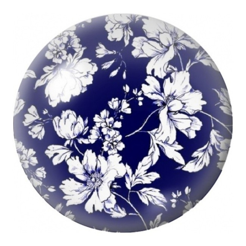 Cabochon en Verre Illustré Fleurs Blanches sur Bleu Nuit 12 à 25mm
