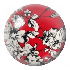 Cabochon en Verre Illustré Fleurs Noires et Blanches sur Rouge 12 à 25mm pour la Création de Bijoux Fantaisie - DIY