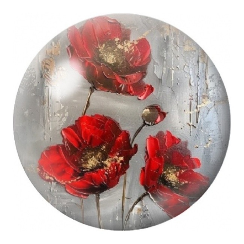 Cabochon en Verre Illustré Coquelicots Rouges sur Mur Gris 12 à 25mm