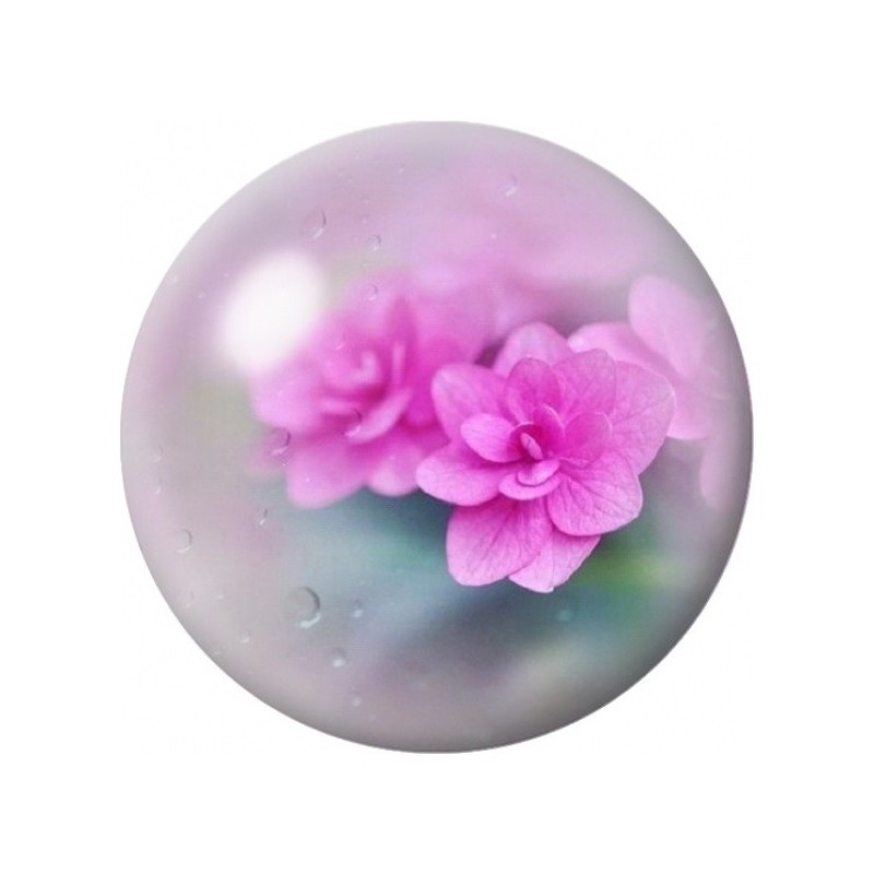 Cabochon en Verre Illustré Hortensia Rose dans la Brume 12 à 25mm
