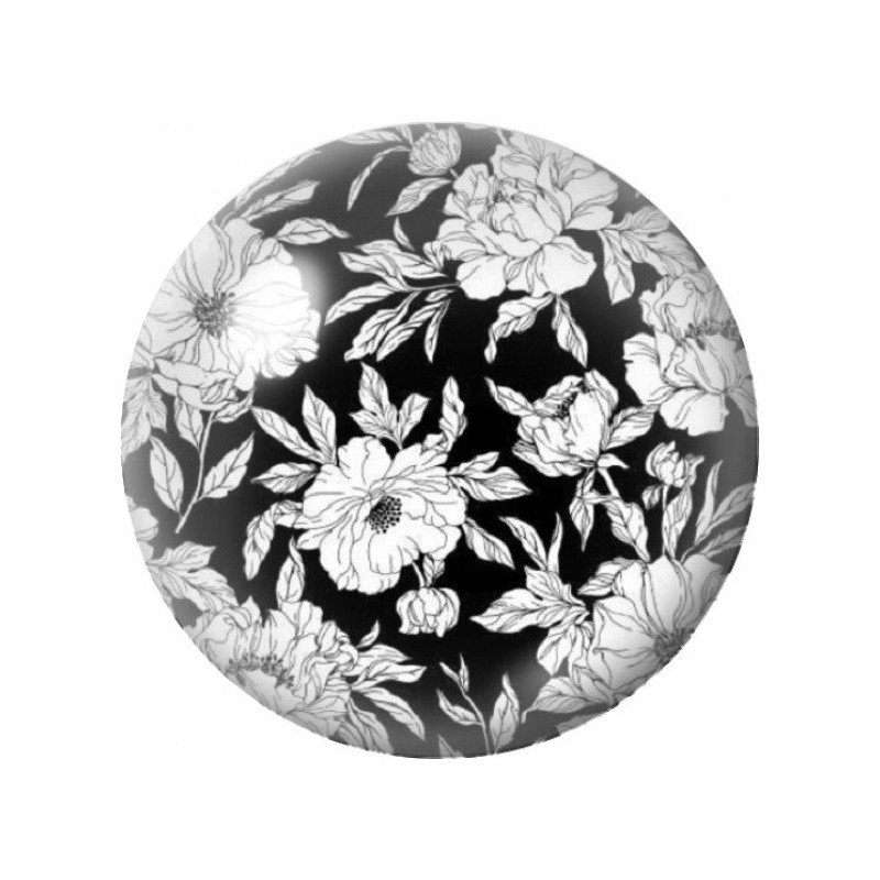 Cabochon en Verre Illustré Bouquet Blanc sur Fond Noir 12 à 25mm
