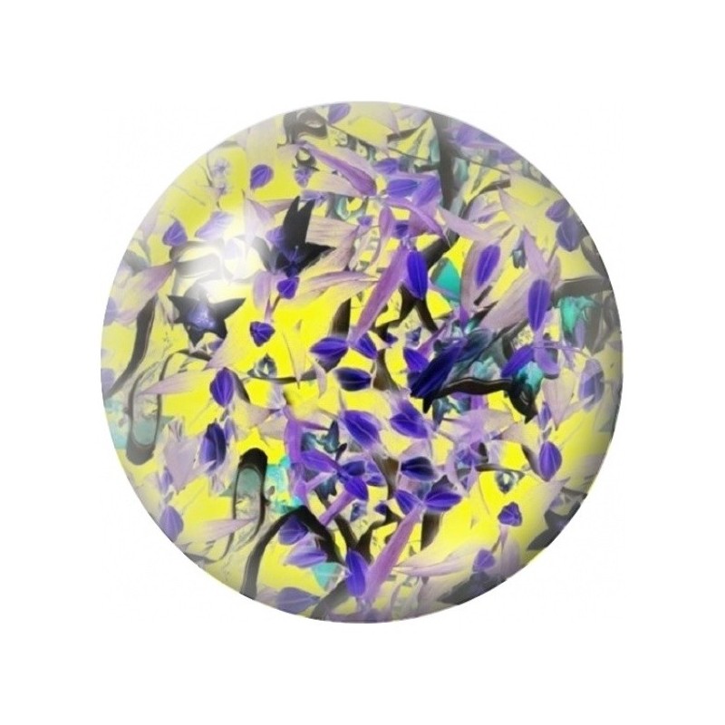 Cabochon en Verre Illustré Feuillage Violet sur Fond Jaune 12 à 25mm