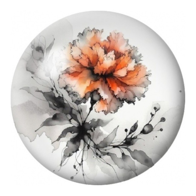 Cabochon en Verre Illustré Fleur Orange à l’Encre 12 à 25mm