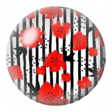 Cabochon en Verre Illustré Coquelicots Rouges sur Rayures 12 à 25mm pour la Création de Bijoux Fantaisie - DIY