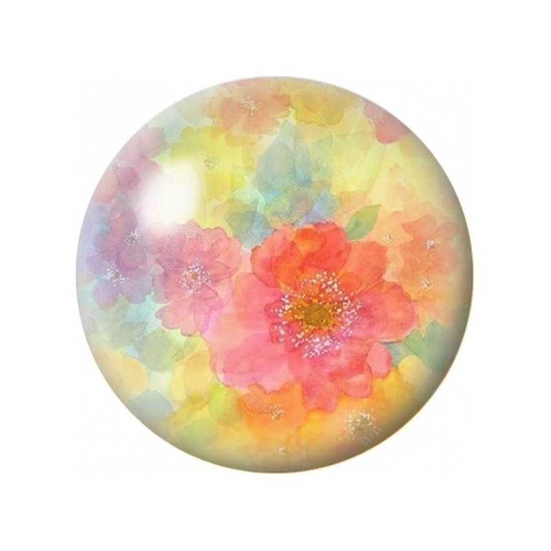 Cabochon en Verre Illustré Fleur Orange dans la Brume Pastel 12 à 25mm