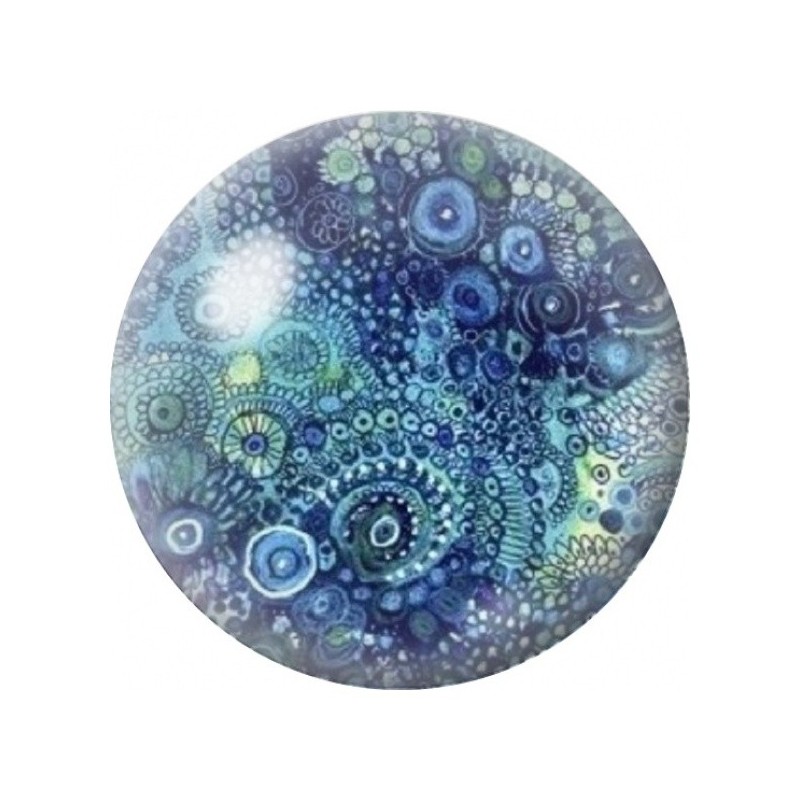 Cabochon en Verre Illustré Rosaces Bleues en Mosaïque 12 à 25mm
