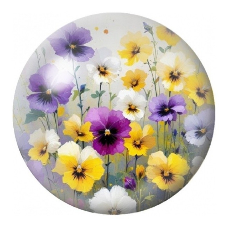 Cabochon en Verre Illustré Prairie Violette et Jaune 12 à 25mm