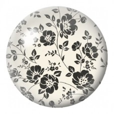 Cabochon en Verre Illustré Fleurs Noires sur Fond Crème 12 à 25mm pour la Création de Bijoux Fantaisie - DIY