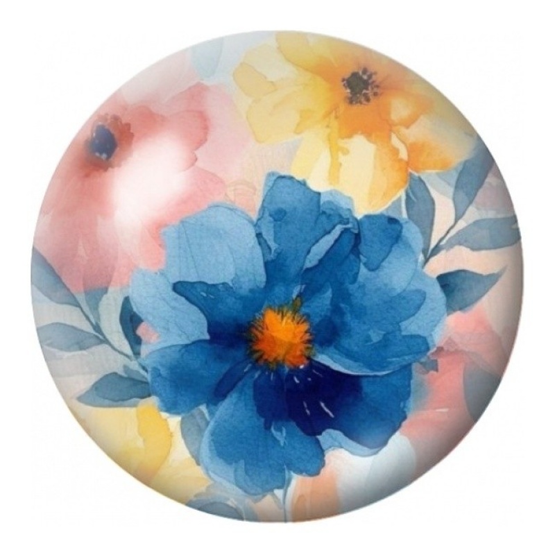 Cabochon en Verre Illustré Fleur Bleue Aquarelle 12 à 25mm