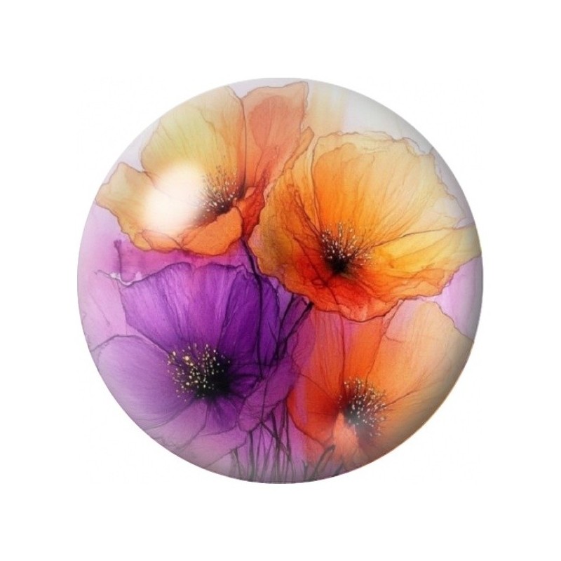 Cabochon en Verre Illustré Coquelicots Translucides 12 à 25mm