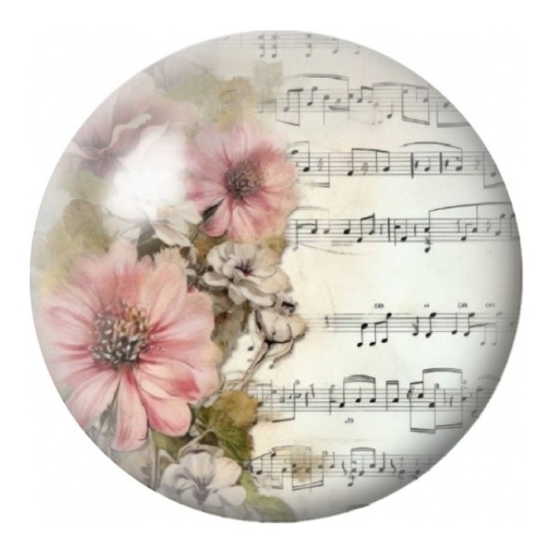 Cabochon en Verre Illustré Fleurs Roses sur Partition 12 à 25mm