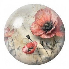 Cabochon en Verre Illustré Coquelicots Corail Vintage 12 à 25mm pour la Création de Bijoux Fantaisie - DIY