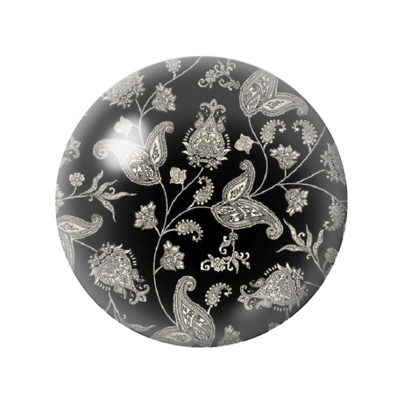 Cabochon en Verre Illustré Jardin Blanc sur Fond Noir 12 à 25mm