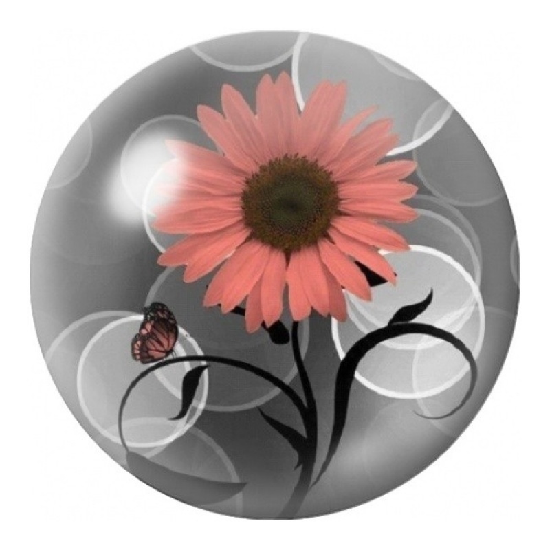 Cabochon en Verre Illustré Gerbera Corail et Papillon 12 à 25mm