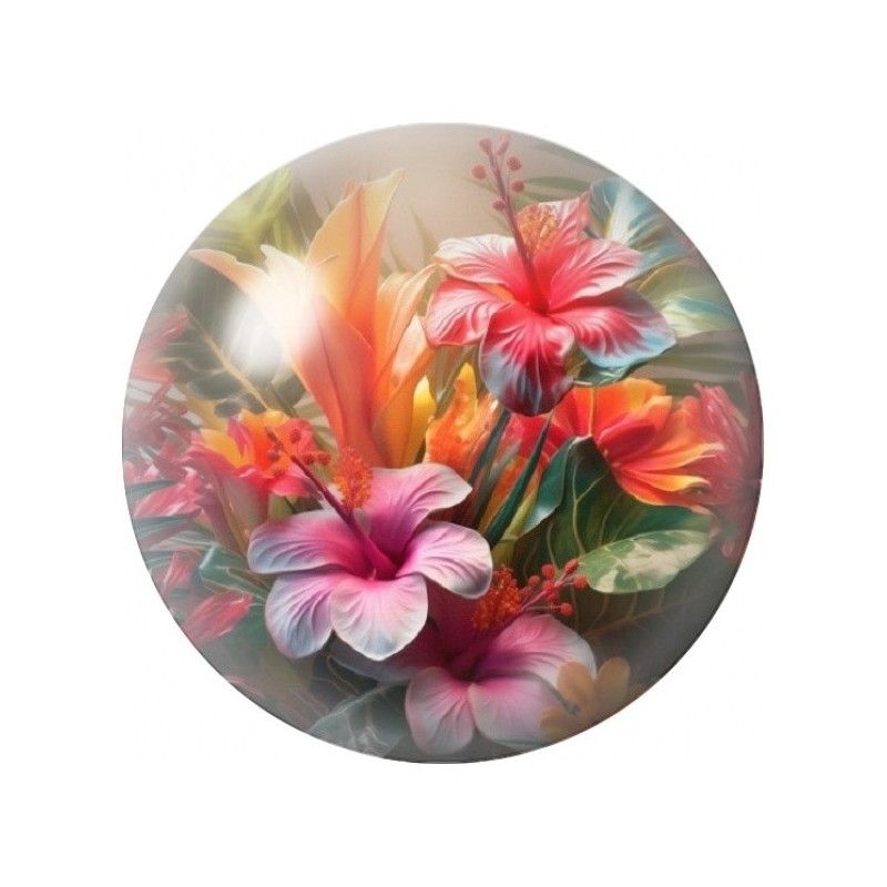 Cabochon en Verre Illustré Fleurs Tropicales Flamboyantes 12 à 25mm