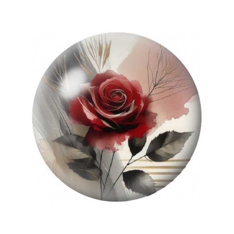 Cabochon en Verre Illustré Rose Rouge à l’Encre 12 à 25mm