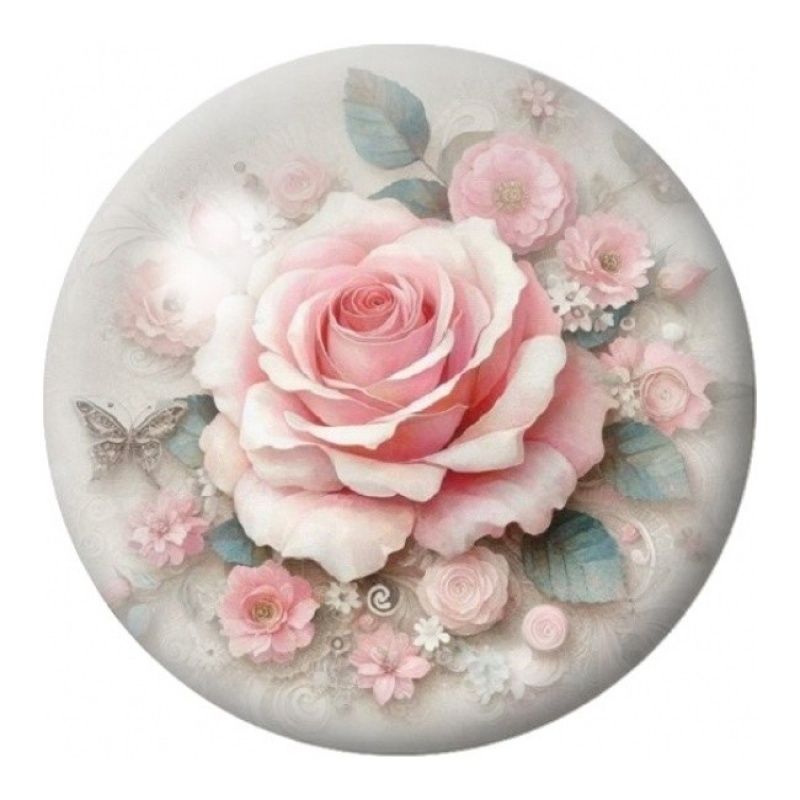 Cabochon en Verre Illustré Rose Rose et Papillons 12 à 25mm