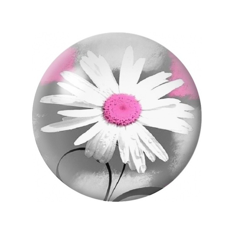 Cabochon en Verre Illustré Marguerite au Cœur Rose 12 à 25mm