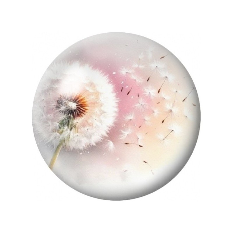 Cabochon en Verre Illustré Pissenlit dans la Lumière Rose 12 à 25mm