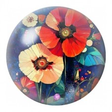 Cabochon en Verre Illustré Coquelicots sur Fond Bleu 12 à 25mm pour la Création de Bijoux Fantaisie - DIY