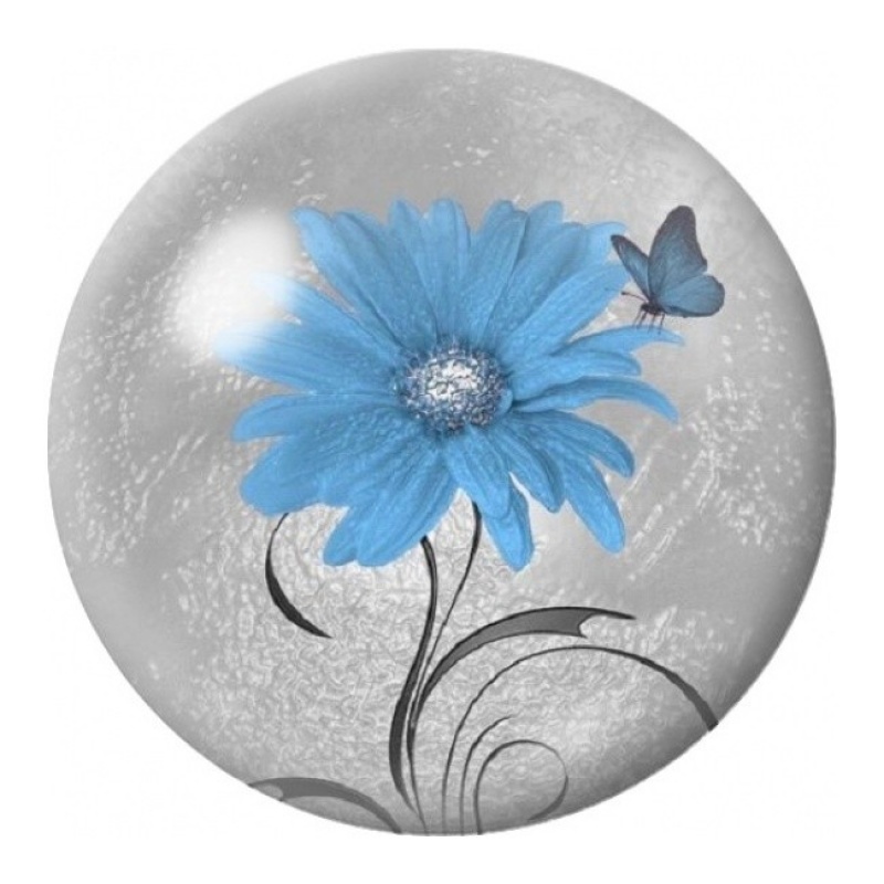 Cabochon en Verre Illustré Fleur Bleue et Papillon 12 à 25mm