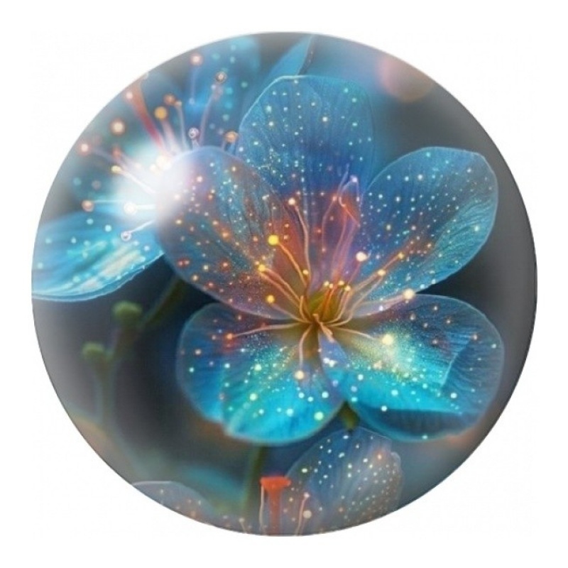 Cabochon en Verre Illustré Fleur Bleue Scintillante 12 à 25mm