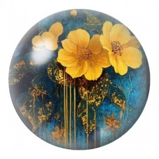 Cabochon en Verre Illustré Fleurs Jaunes sur Fond Bleu Nuit 12 à 25mm pour la Création de Bijoux Fantaisie - DIY
