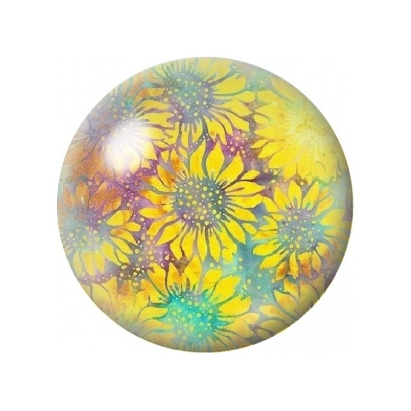 Cabochon en Verre Illustré Marguerites Jaunes Fantaisie 12 à 25mm