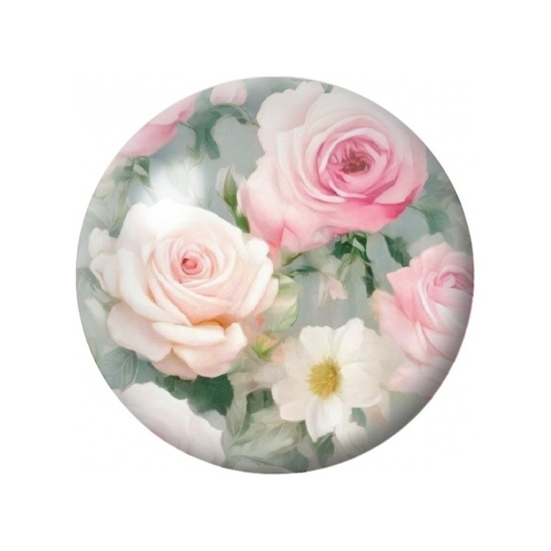 Cabochon en Verre Illustré Roses Pastel et Marguerites 12 à 25mm