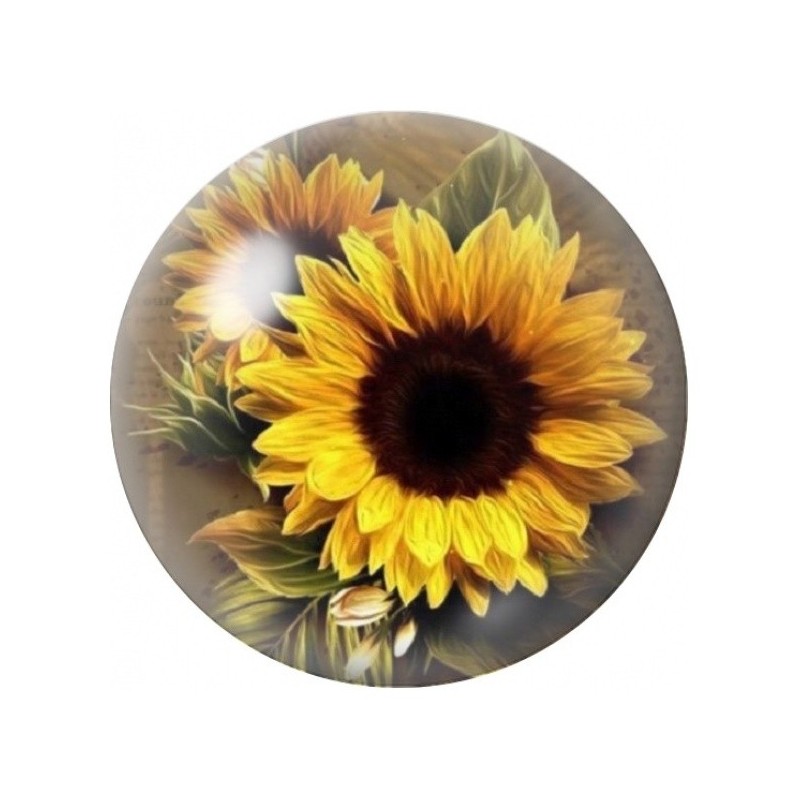 Cabochon en Verre Illustré Bouquet de Tournesols 12 à 25mm