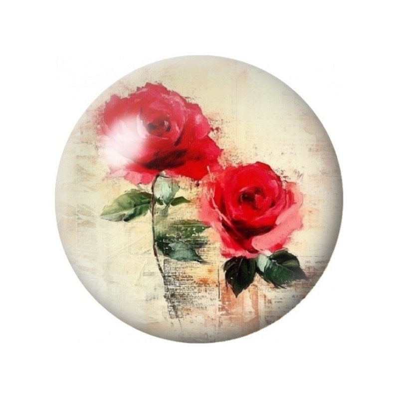 Cabochon en Verre Illustré Deux Roses Rouges Vintage 12 à 25mm