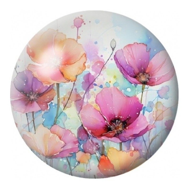 Cabochon en Verre Illustré Coquelicots Pastel Aquarelle 12 à 25mm