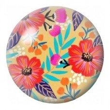 Cabochon en Verre Illustré Jardin Folk sur Fond Jaune 12 à 25mm pour la Création de Bijoux Fantaisie - DIY