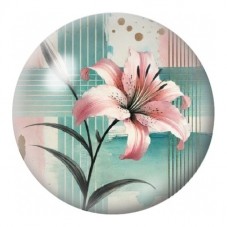 Cabochon en Verre Illustré Lys Rose sur Fond Rayé 12 à 25mm pour la Création de Bijoux Fantaisie - DIY