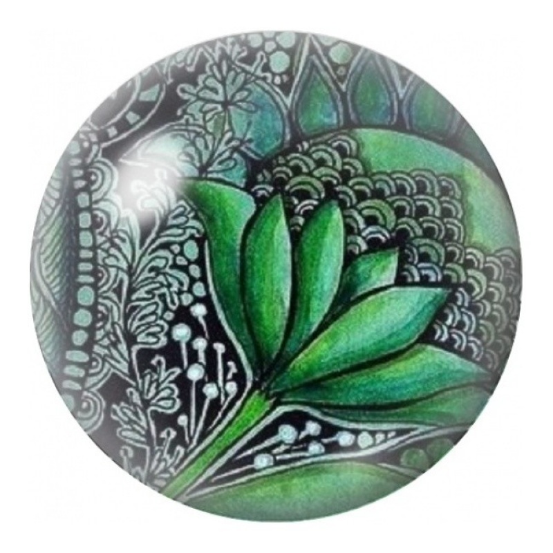 Cabochon en Verre Illustré Lotus Vert Graphique 12 à 25mm