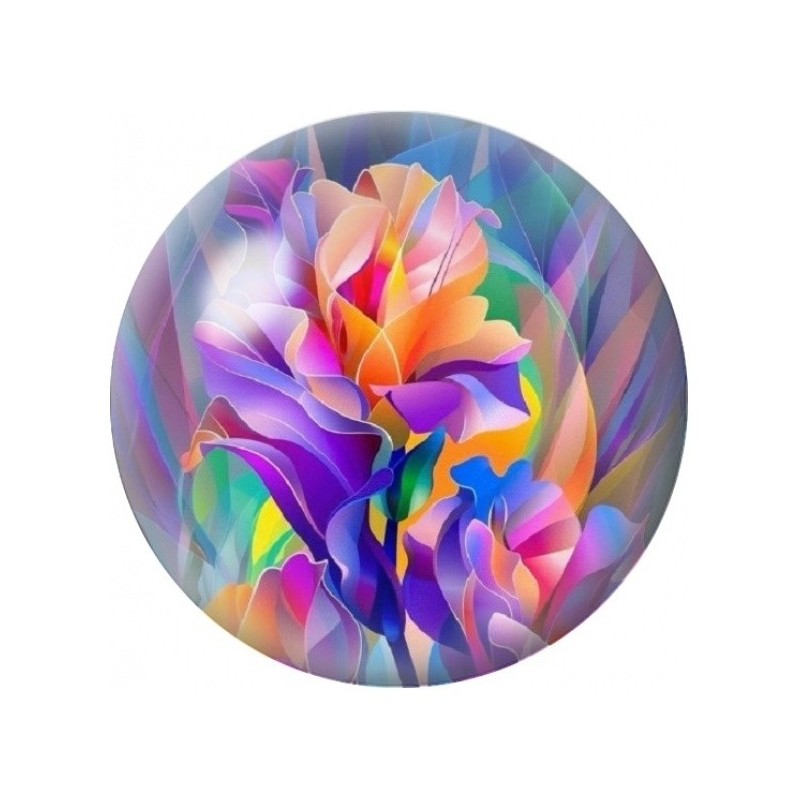 Cabochon en Verre Illustré Rose Géométrique Arc-en-Ciel 12 à 25mm